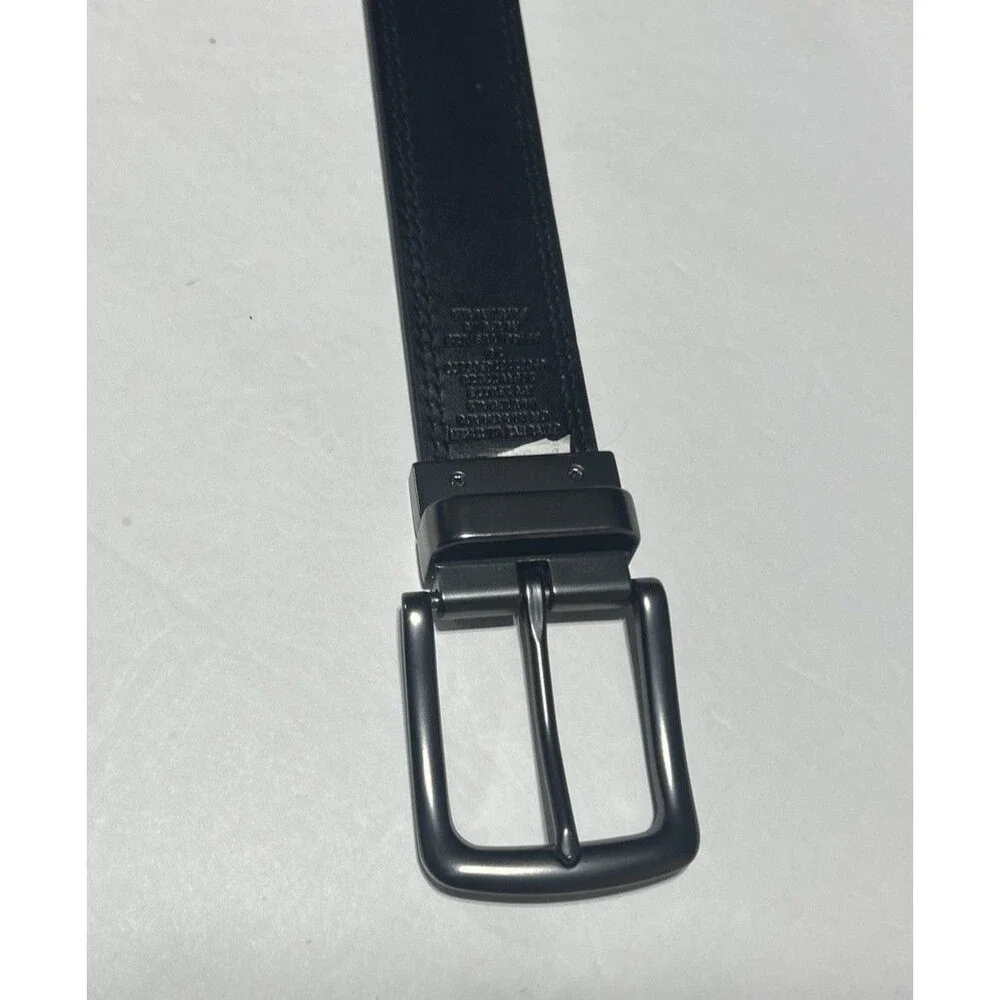 Men's Reversible Black Brown Leather Belt Gunmetal Buckle Size 46-48 / 115-120